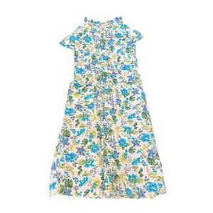 Vintage McMULLEN Dress Blue Green Floral Scalloped Edges Size S/M Cottagecore